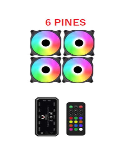 KIT DE 4 VENTILADORES CENTAURUS ARGB 6PINES 120MMX4 INCLUYE CONTROLADORA DE 6 PINES