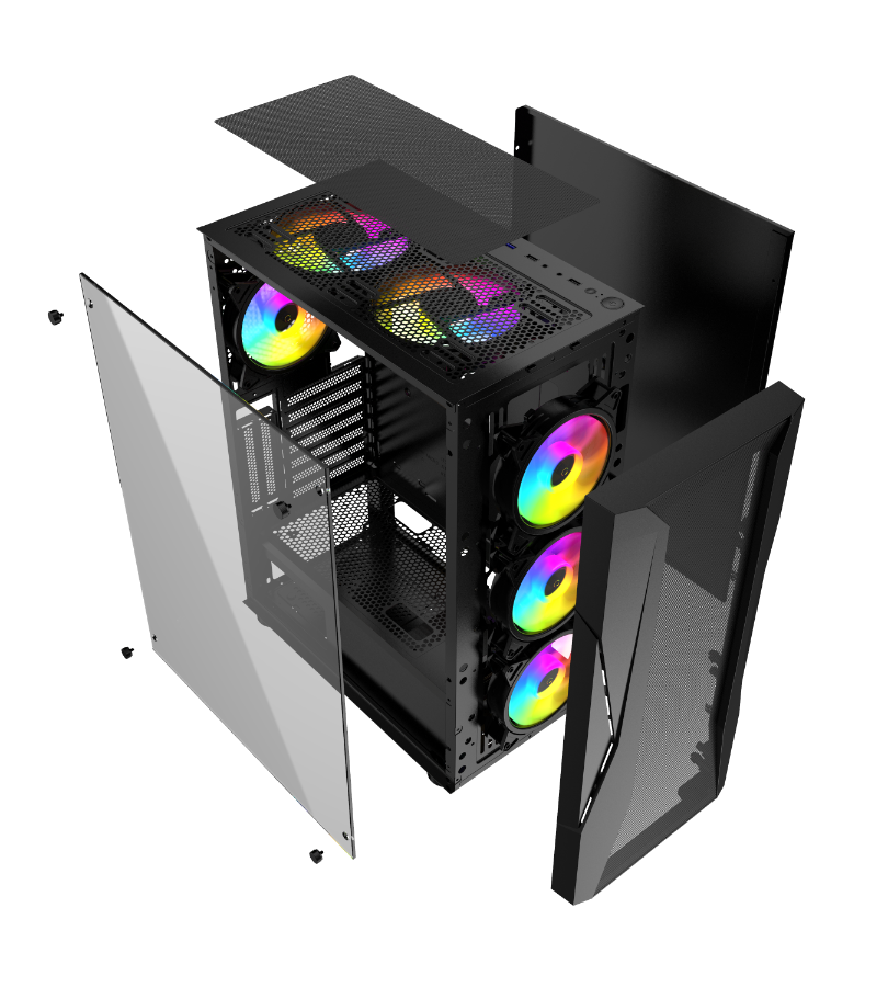 GABINETE GAMER CENTAURUS QUIRON ATX MATX VENTANA  DE VIDRIO 4 VENTILADORES ARGB 