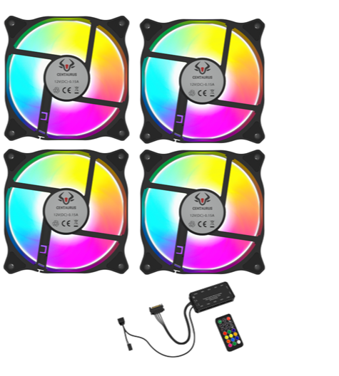 KIT DE 4 VENTILADORES CENTAURUS ARGB 6PINES 120MMX4 INCLUYE CONTROLADORA DE 6 PINES