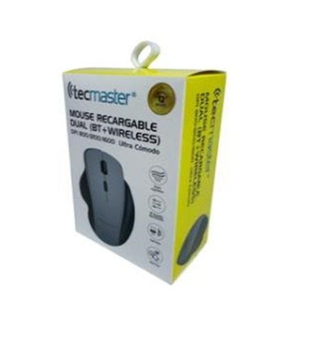 MOUSE ERGONÓMICO DUAL, BT + WIRELESS RECARGABLE, NEGRO/GRIS Tecmaster TM-100562-GF