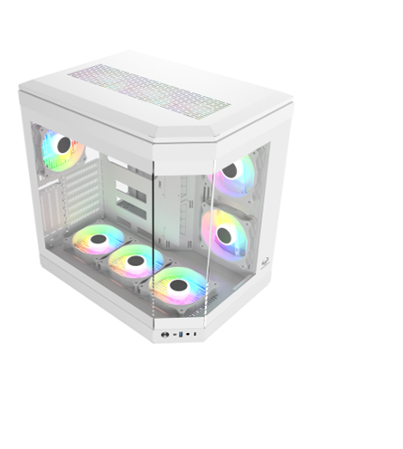 GABINETE GAMER CENTAURUS WHITE FORCIS H50W INCLUYE 6 VENTILADORES ARGB 120MM