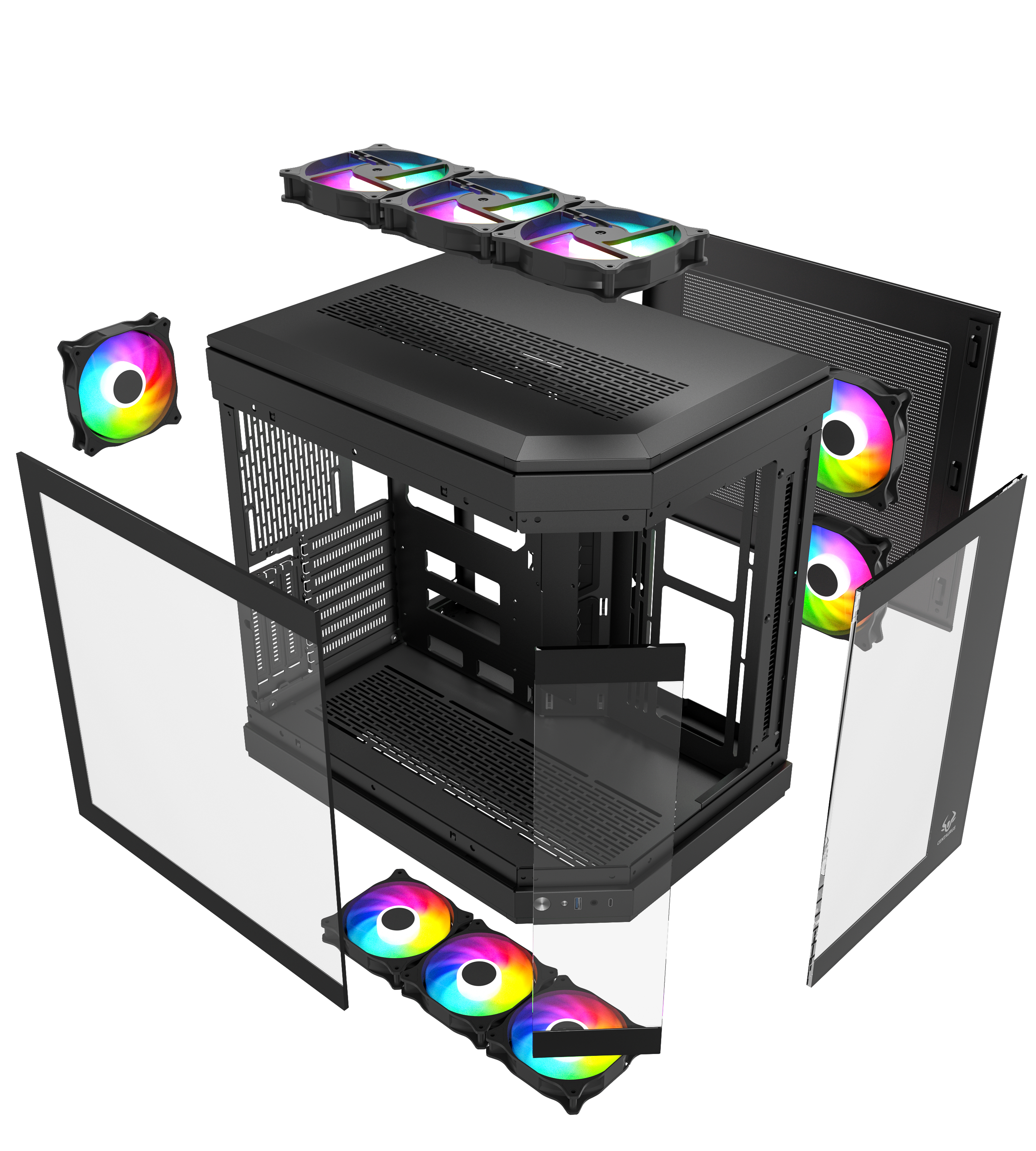 GABINETE GAMER CENTAURUS BLACK FORCIS H50B INCLUYE 6 VENTILADORS ARGB 120MM