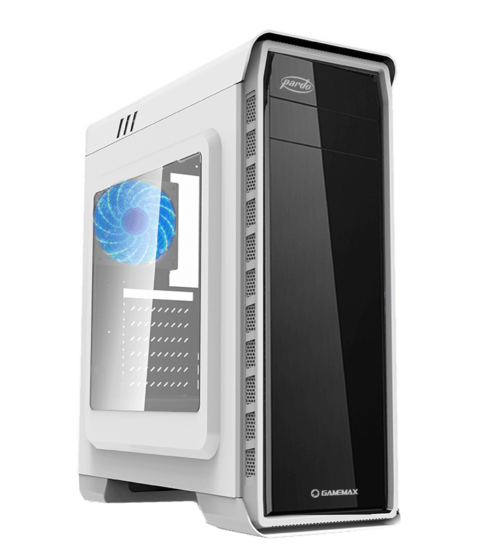 GABINETE GAMER GAMEMAX PARDO WHITE ATX, MATX 3 FANS AZUL 120mm MOLEX