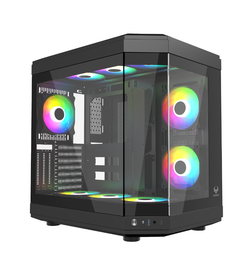 GABINETE GAMER CENTAURUS BLACK FORCIS H50B INCLUYE 6 VENTILADORS ARGB 120MM