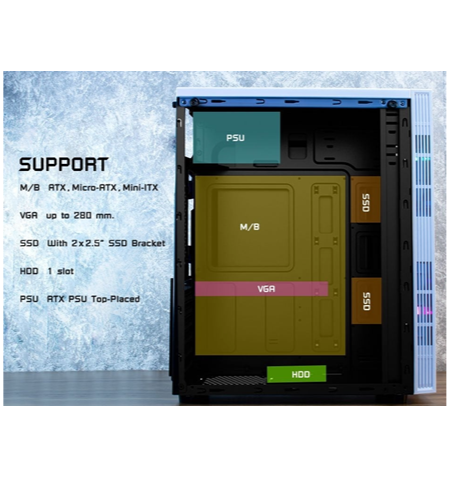 GABINETE GAMER CENTAURUS 320 -1 ATX, MATX VENTANA DE VIDRIO 1 FAN RGB 120mm