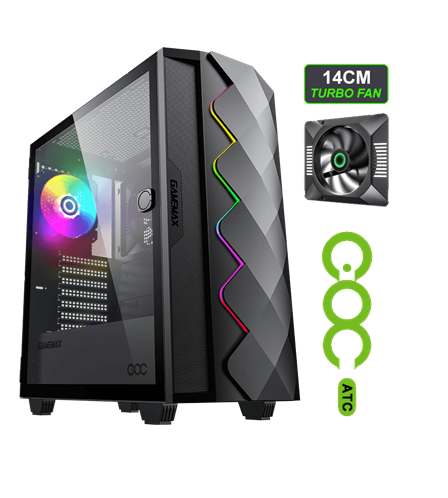 GABINETE GAMER GAMEMAX BLACK DIAMOND COC ARGB ATX INCLUYE 1 VENTILADOR
