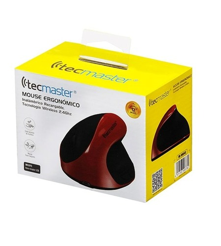 MOUSE ERGONÓMICO INALAMBRICO RECARGABLE Negro Rojo TECMASTER TM-100545