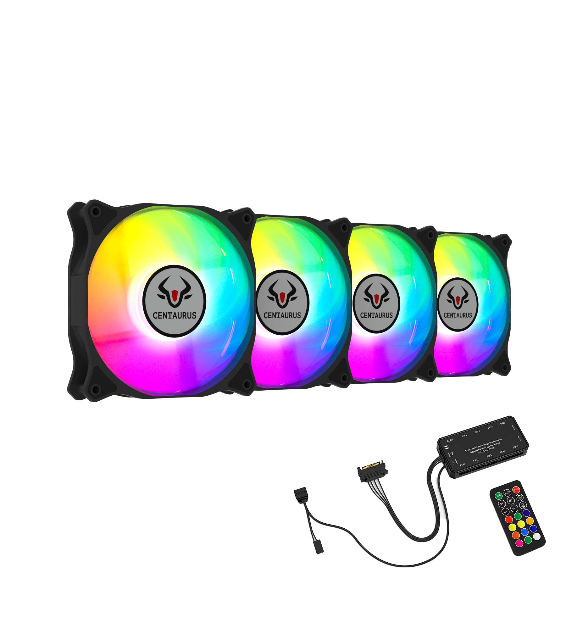 KIT DE 4 VENTILADORES CENTAURUS ARGB 6PINES 120MMX4 INCLUYE CONTROLADORA DE 6 PINES