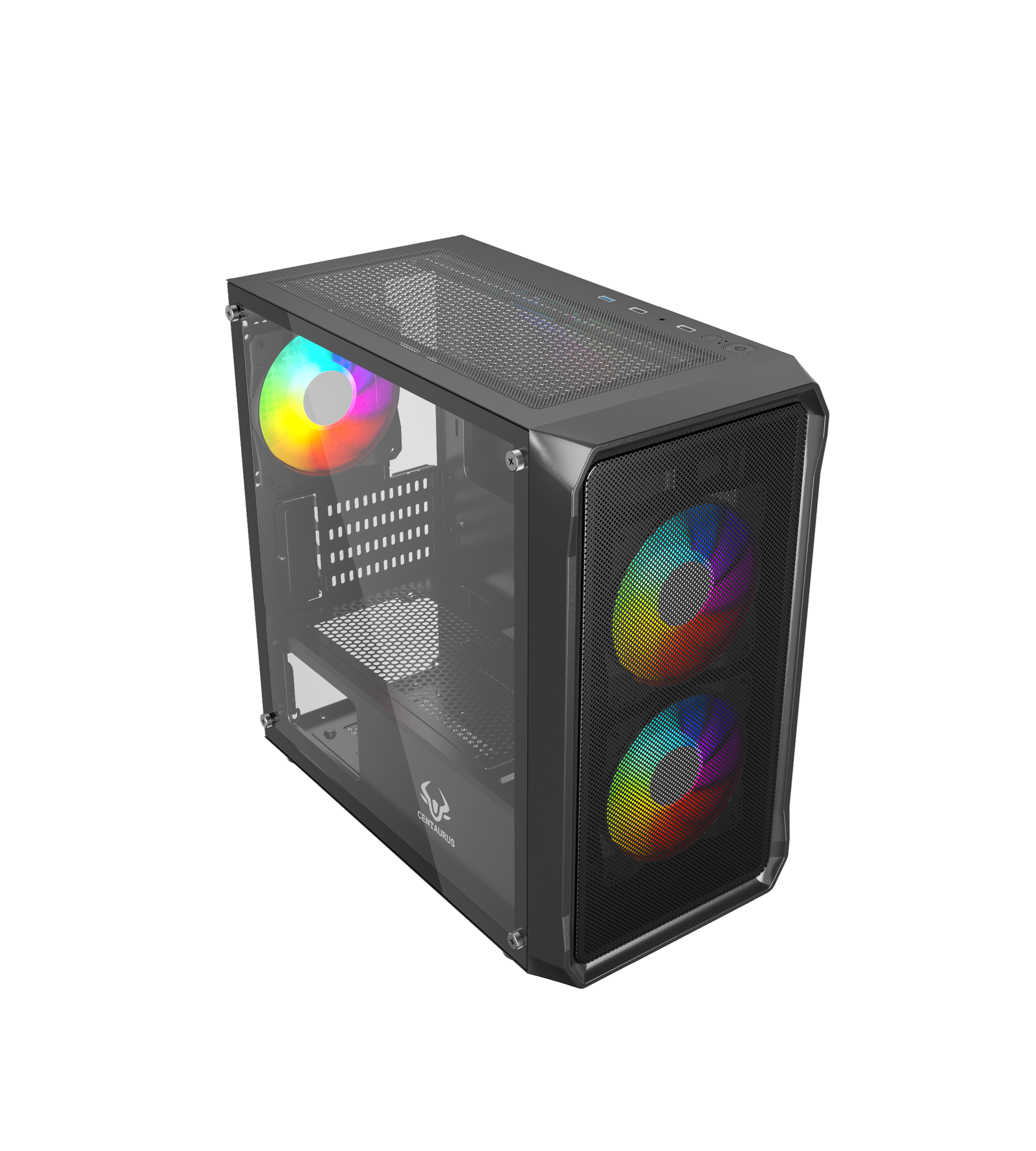 GABINETE GAMER CENTAURUS SHAI MATX VENTANA VIDRIO INCLUYE 3 VENTILADORES 120MM RGB