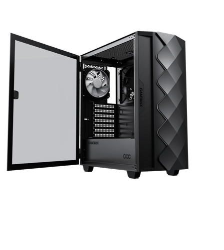 GABINETE GAMER GAMEMAX BLACK DIAMOND COC ARGB ATX INCLUYE 1 VENTILADOR