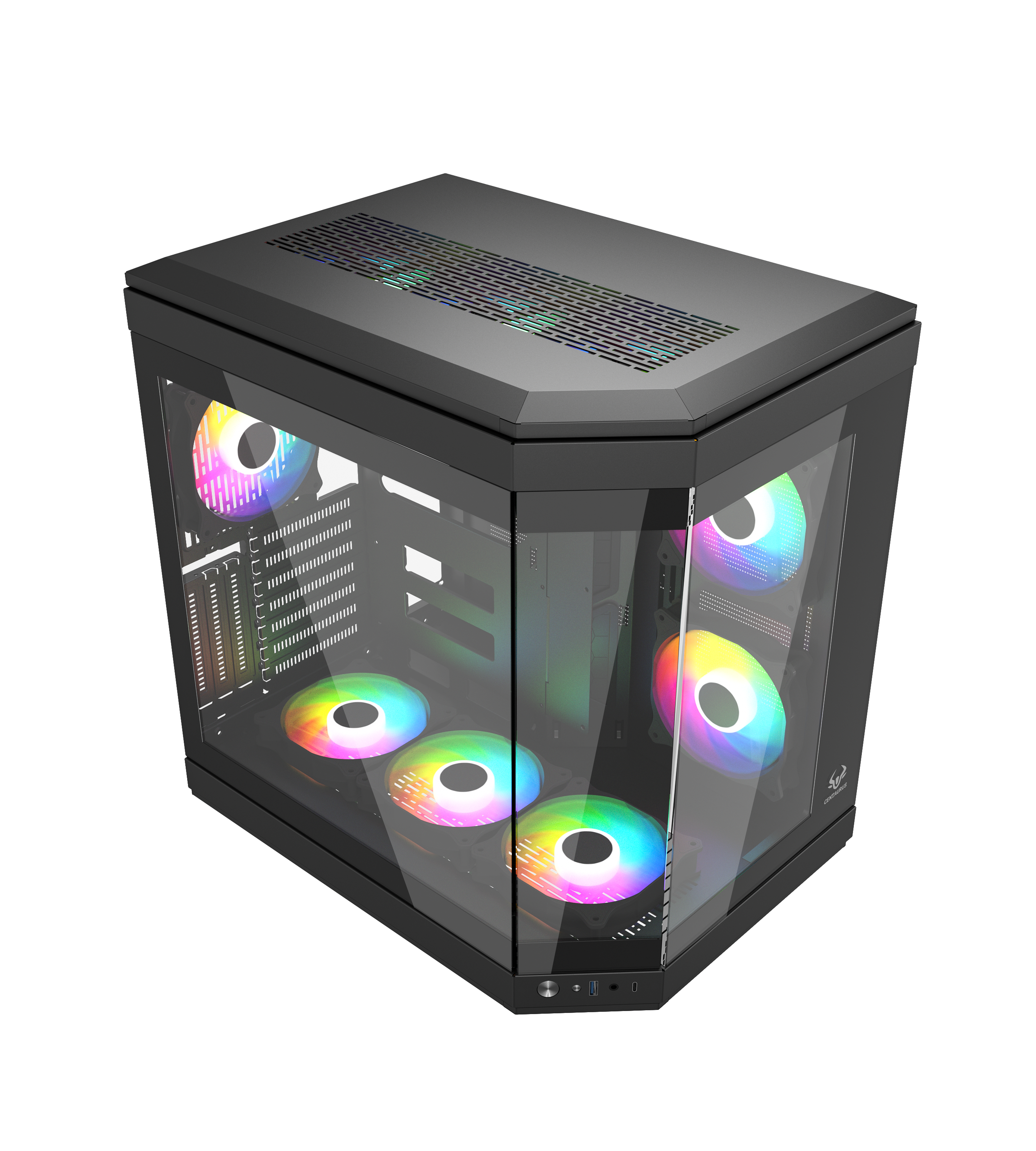 GABINETE GAMER CENTAURUS BLACK FORCIS H50B INCLUYE 6 VENTILADORS ARGB 120MM