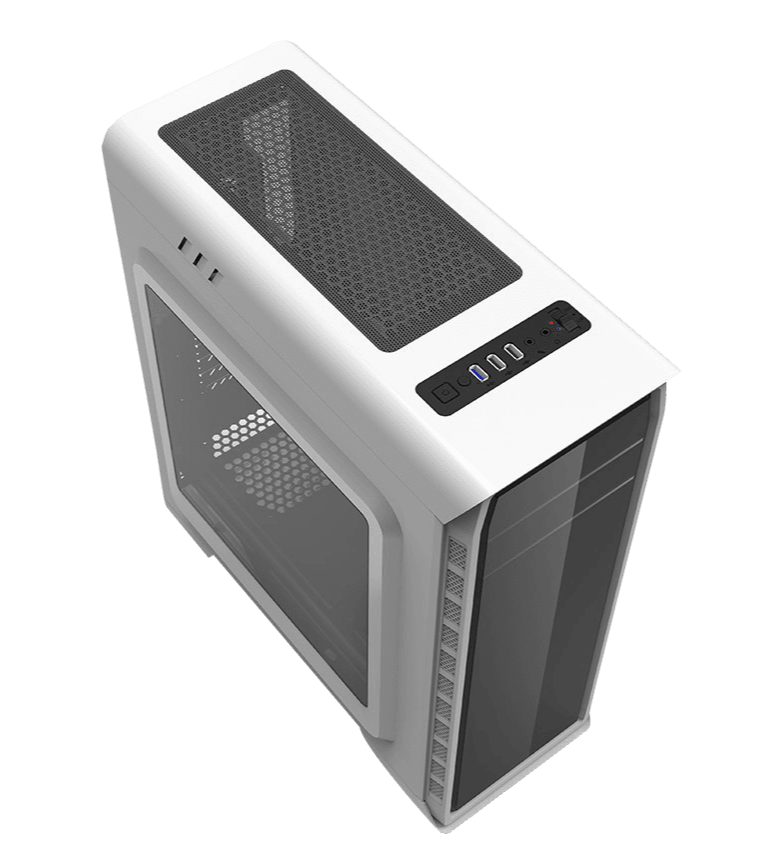 GABINETE GAMER GAMEMAX PARDO WHITE ATX, MATX 3 FANS AZUL 120mm MOLEX