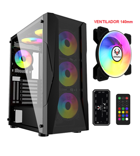 GABINETE GAMER CENTAURUS QUIRON ATX MATX VENTANA  DE VIDRIO 4 VENTILADORES ARGB 