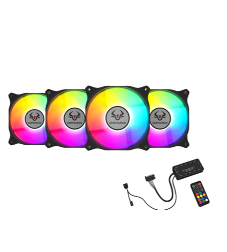 KIT DE 4 VENTILADORES CENTAURUS ARGB 6PINES 120MMX4 INCLUYE CONTROLADORA DE 6 PINES